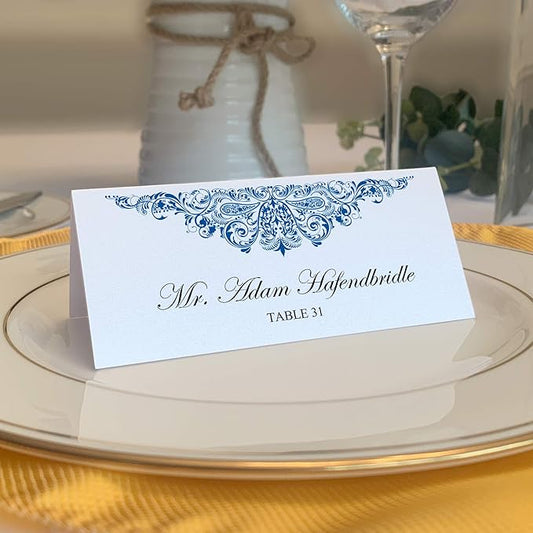 Paisley Printable Place Cards, Royal Blue (Choose Color), Set of 60 (10 Sheets), Laser & Inkjet Printers - Wedding, Party, Dinner, and Special Events - Made in the USA
