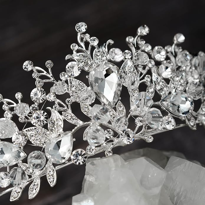 SWEETV Jeweled Wedding Tiaras and Crowns for Women, Metal Princess Tiara Queen Crown for Bride, Bridal Headpieces for Birthday Quinceanera Pageant Prom