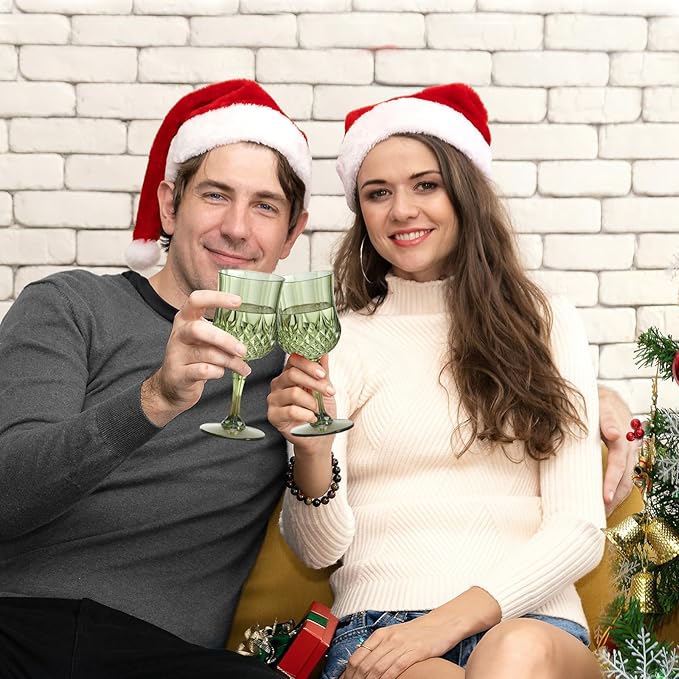 XUWAIDSGN 48 Pcs 7oz Plastic Vintage Wine Glasses Drinking Glasses Unbreakable Wedding Glassware Crystal Water Goblets Reusable Drinkware Vintage Champagne Flutes (48, Dark Green)