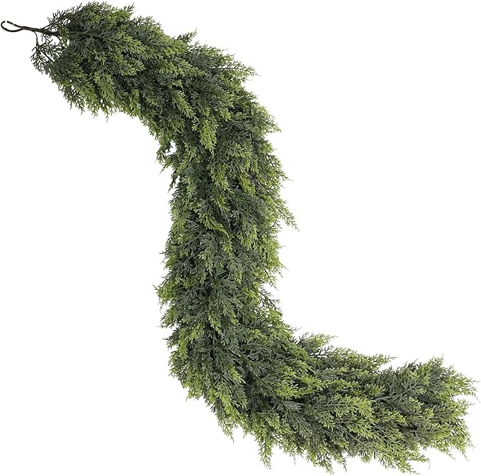 16FT Real Touch Cedar Garland - Artificial Christmas Garland Fake Green Faux Thick and Lush Pine Needles Garlands for Table Fireplace Mantle Holiday Home Indoor Outdoor Decor (1PCS)