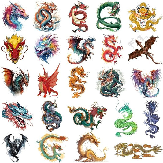 60 Pcs Dragon Temporary Tattoos for Boys Kids, 10 Sheets Dragon Tattoos for Boys Children Birthday Party Supplies Gifts Decoration