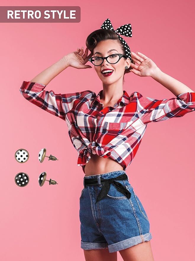 Aneco 6 Pack 50s Set Chiffon Scarf Cat Eye Glasses Bandana Tie Headband Earrings