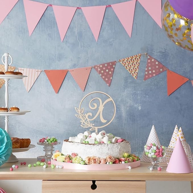 LINGTEER Personalized Inital Letter X Wood Cake Topper Perfect for Birthday Rustic Wedding Anniversary Keepsake Party Decoration