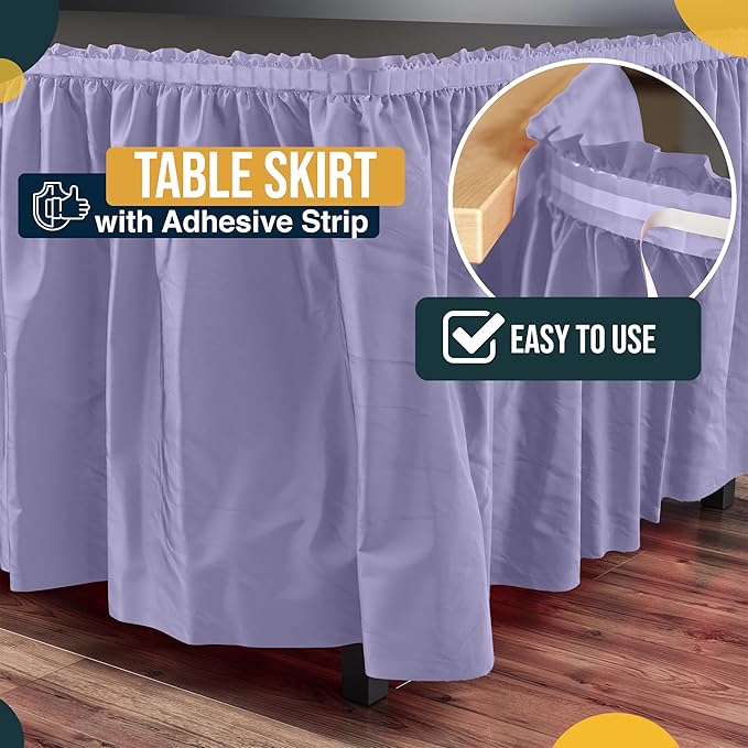 Exquisite Ruffle Table Skirt Lavender 6 Pack 14 Ft Long Table Skirts for Rectangle Tables 6ft Plus or Round Tables Skirts with Adhesive Strip for Gender Reveal Decor & Happy Birthday Parties