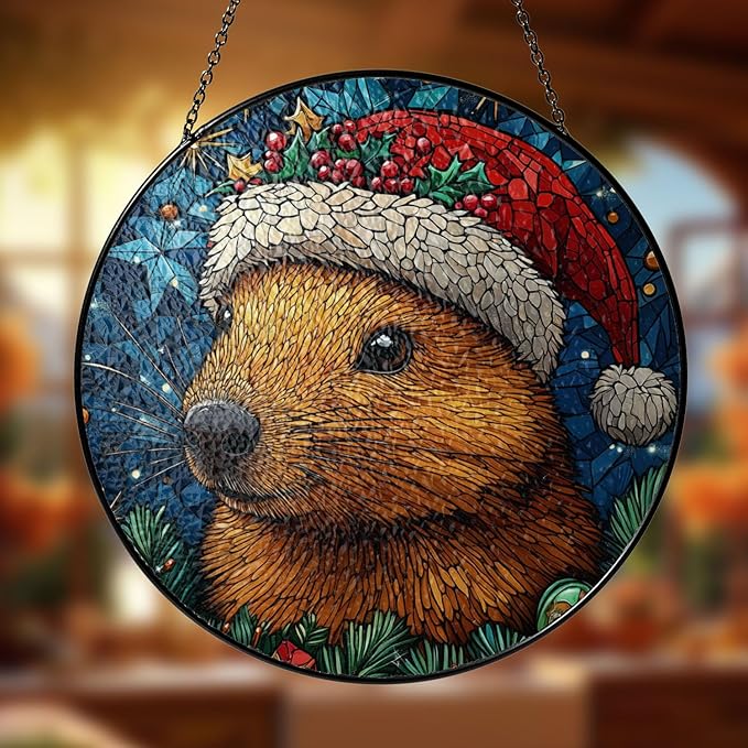 Squirrel Stained Glass Window Hanging Decor - Squirrel Christmas Hanging Ornament - Squirrel Christmas Decor - Window Hanging Ornament - Xmas Gifts for Women, Mom