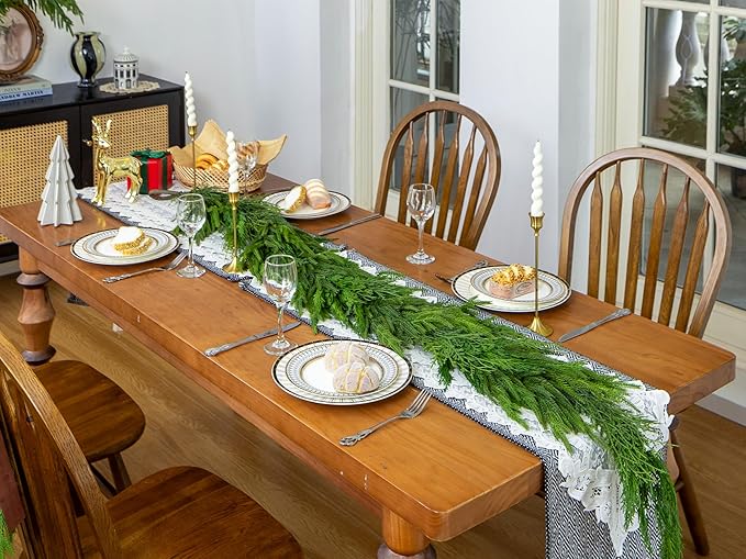 6FT Norfolk Pine Garland Real Touch Cedar Cypress Pine Garland Christmas Greenery for Mantle Stairs Table Window Front Door Christmas Decorations Xmas Decor