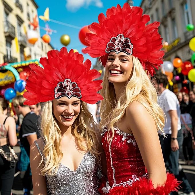 Women's Carnival Feather Headpieces Sequin Headdress for Wedding Masquerade Party Cosplay Feather Headbands