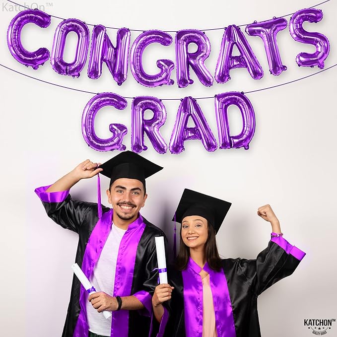 KatchOn, Purple Congrats Grad Balloons - 16 Inch | Congrats Grad Foil Balloon Banner For Graduation Decorations 2025 | Foil Balloon Banner For 2025 Graduation Party Decorations