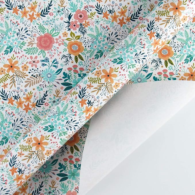 WRAPAHOLIC Floral Wrapping Paper Roll - Mini Roll - 17 Inch x 33 Feet - Spring Summer Garden Flower Design Perfect for Wedding, Bridal Shower, Birthday, Baby Shower