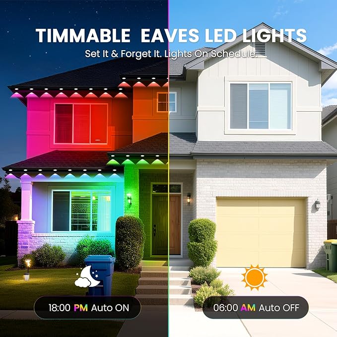 Permanent Outdoor Lights for House, 200 FT Color Changing String Lights with RGBIC & Bluetooth Remote, DIY via App for Music Sync, IP67 Waterproof Expandable LED Lights for Eaves, Patio, Lanai, Fence