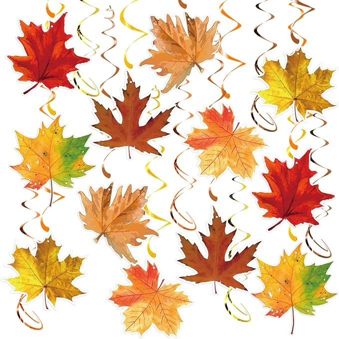 30pcs Fall Leaves Hanging Swirls Maple Leaves Swirls Decorations Thanksgiving Fall Ceiling Hanging Decorations for Autumn Harvest Party Supplies