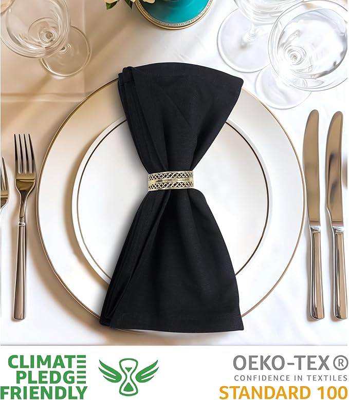 Urban Villa Halloween Cloth Napkins Black Color Dinner Napkins 20''x20'' (Set of 12) 100% Cotton Slub Absorbent Napkins Soft Durable Reusable Washable Ideal for Events Parties Everyday use