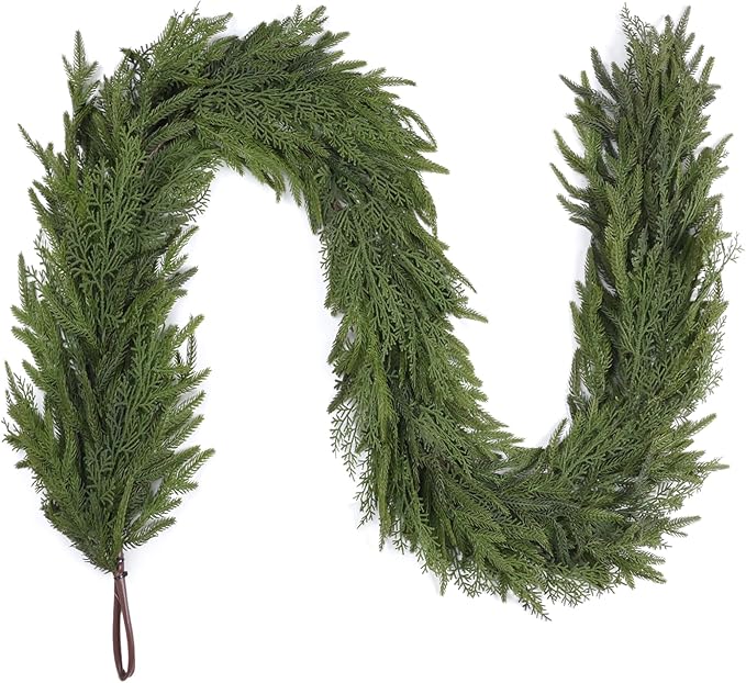5FT Christmas Garland for Decoration Home Indoor Outdoor, Realistic Christmas Pine Garland Artificial Real Touch Greenery Cedar Garland Mantel Window Table Wall Holiday Thanksgiving Winter Xmas Décor
