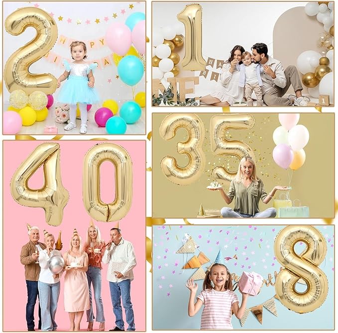 40 inch White Gold Number Balloon Giant Foil Helium Balloons Champagne Gold Number 2 Balloon for 2nd Birthday Party Decorations