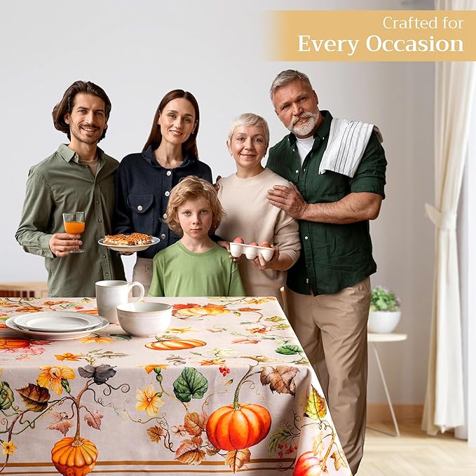 Maison d' Hermine Table Cloth Rectangle Table 100% Cotton 60 x 90 Inches Fall Tablecloth Reusable Everyday Use for Thanksgiving Christmas Decorations Dining Farmhouse Party (Potiron)
