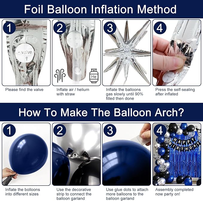 13th Birthday Decorations for Boys and Girls, Black Blue Silver Happy Birthday Number 13 Balloons, Banner, Fringe Curtains Garland Kit - 13 Year Old Party Supplies