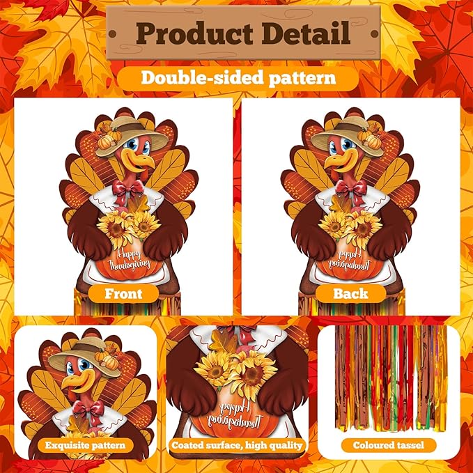 8 Pcs Fall Thanksgiving Turkey Outdoor Hanging Decorations with Tassels Harvest Yard Decoration Windsocks for Outside 3.3ft Signs for Wall Tree Home Lawn Yard Party Supplies Garden Decor