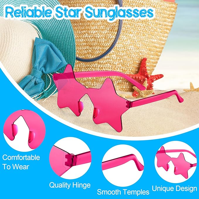 PLULON 7 Pairs Rose Star Sunglasses Rimless Star Shape Sunglasses Party Star Glasses Bulk Bachelorette Sunglasses Star Party Favors for Birthday Beach Kids Adult
