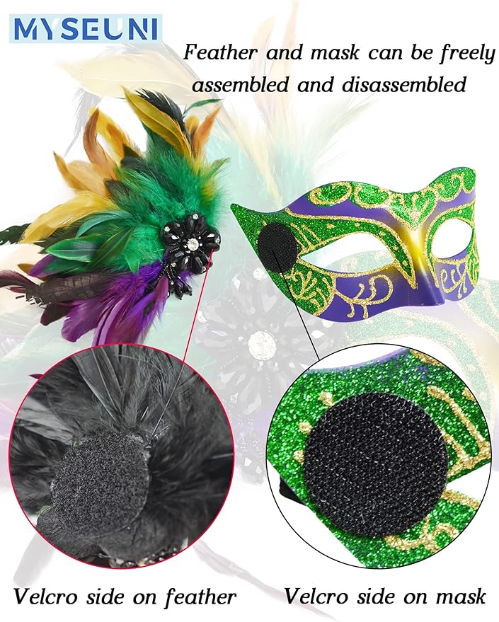 2025 New Mardi Gras Masks for Women with Feathers - Womens Mascarade Venetian Mask for Masquerade Party, Mardi Gras, Halloween Cosplay Prom, Christmas