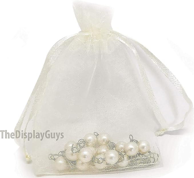 TheDisplayGuys 100-Pack XS 2 x 2 3/4" Cream/Beige Sheer Organza Gift Bags with Drawstring, Jewelry Candy Treat Wedding Party Favors Mesh Pouch