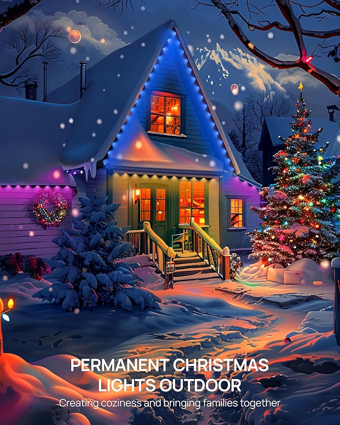 VCOKEN Permanent Outdoor Lights, 63.6ft with 36LED Outdoor Christmas Lights with App Control Remote, DIY Scene Modes Eaves IP65 Waterproof Light for Christmas, Holiday, Decor, Garden Decor
