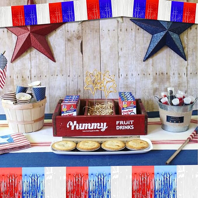 6 Pack 10 Feet Foil Fringe Garland Metallic Tinsel Streamers Banner Wall Hanging Backdrop for Parade Floats, Bachelorette, Wedding, Birthday, Independence Day Party Decorations(Red Blue White)