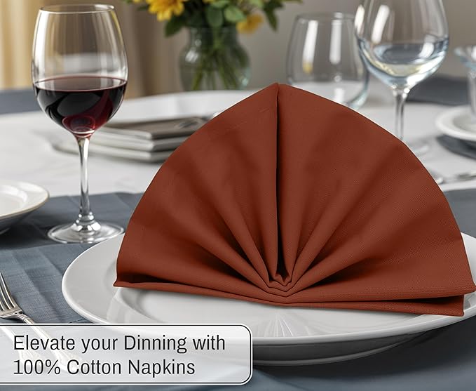 Ruvanti Cloth Napkins Set of 12, 18x18 Inches, Napkin Cloth Washable, Soft & ‎Absorbent 100% Cotton Napkins, Perfect for Wedding, Christmas, ‎Thanksgiving, and Dinner - Rust