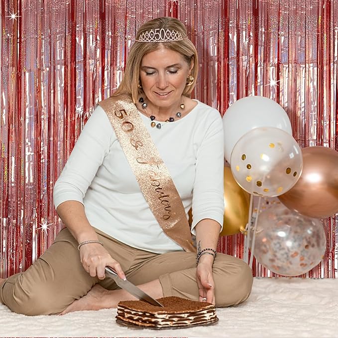 Tinsel Curtain Party Backdrop Rose Gold Birthday Decorations 10 Packs Glitter Foil Fringe Curtain Party Decor Streamers Photo Booth for Birthday Christmas Wedding Halloween Graduation Decoration