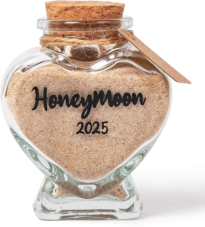 Honeymoon Sand Keepsake Jar 2025，Bridal Shower, Wedding, Engagement, Honeymoon, Travel Gift for Couples, Newlywed, Fiance(Gift Box Includes) - 40ml Heart Shape Glass