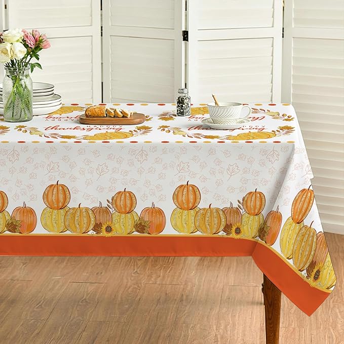 ATFUNSHOP Thanksgiving Tablecloth 5 Pack 54" X 108" Disposable Fall Table Cover Party Supplies Pumpkins Autumn Leaves Water Proof Plastic Table Cloth for Thanksgiving Decoration Dinner Party