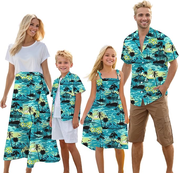Cromoncent Matching Hawaiian Outfits for Family, Dad and Son Matching Luau Beach Tropical Shirts Mommy Daughter Tropical Sets