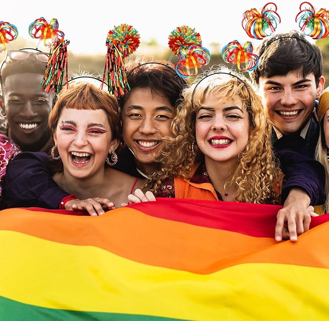 Censen 12 Pcs Christmas Pom Pom Headbands Spirit Party Headwear Tinsel Ponytails Head Bopper for Birthday Holiday