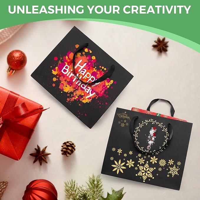 MOXARYSU Extra Large Black Gift Bags: 16x6x12 Inch 48pcs Black Paper Bags With Handles Bulk For Party Shopping Birthday Wedding (XL,48)
