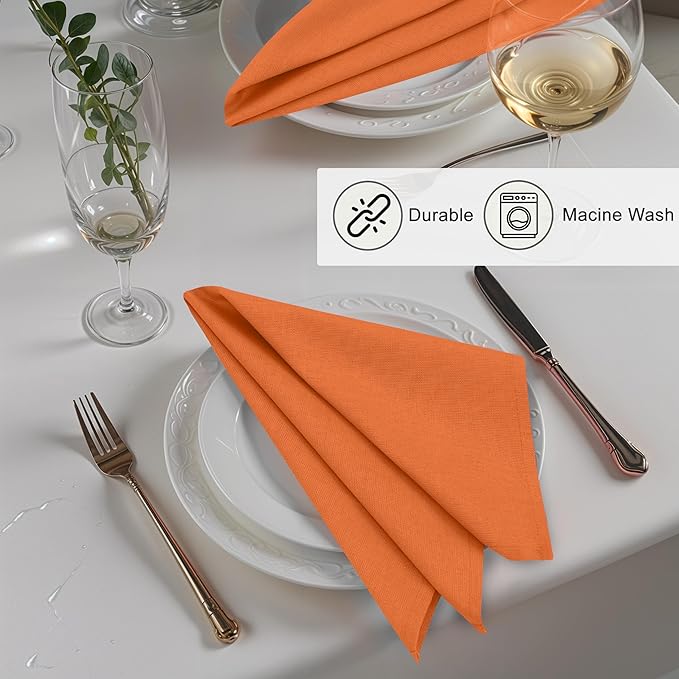 Ruvanti Linen Napkins Set of 12, 18x18 Cloth Napkins, Cotton Linen Blend Napkins Cloth Washable, Soft, Reusable Dinner Napkins for Wedding, Parties, Christmas, Thanksgiving, Everyday Use - Orange