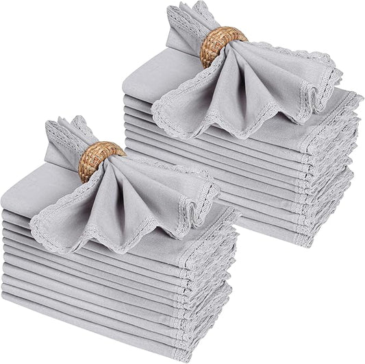 Ramanta Home Linen Flax Cloth Napkins Set of 24 | 18x18 Inch | Premium Cotton Linen Flax Lace Soft & Durable | Washable Ideal for Everyday Use Parties Thanksgiving Christmas Halloween Grey