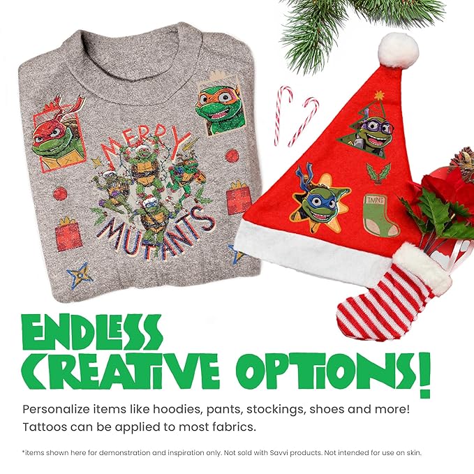 Teenage Mutant Ninja Turtles [TMNT] Iron On Shirt Patch Kit Alternative, 54 Ninja Turtles Temporary Tattoos: Gifts for Kids Ages 6+, Kids Clothing Temporary Tattoo, Made in the USA [54 Count]