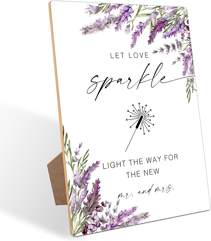 Glow Sticks Wedding Sign, Lavender Bridal Shower Decorations, Engagement Party Decor Centerpieces for Tables, Purple Floral Wooden Sign with Stand for Wedding Reception And Bridal Party Decor, 40