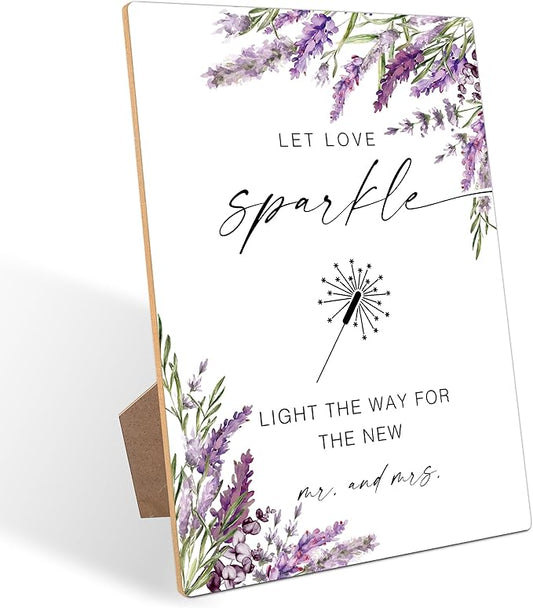 Glow Sticks Wedding Sign, Lavender Bridal Shower Decorations, Engagement Party Decor Centerpieces for Tables, Purple Floral Wooden Sign with Stand for Wedding Reception And Bridal Party Decor, 40