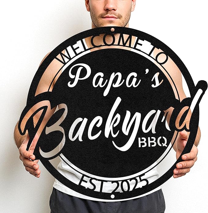 Custom BBQ Grill Metal Sign Personalized Name Wall Art for Outdoor Barbecue Patio Kitchen Backyard Decor Gift for Dad Husband Men Papa Grandpa Father Grilling Enthusiasts Family Lover Funny Gifts 39