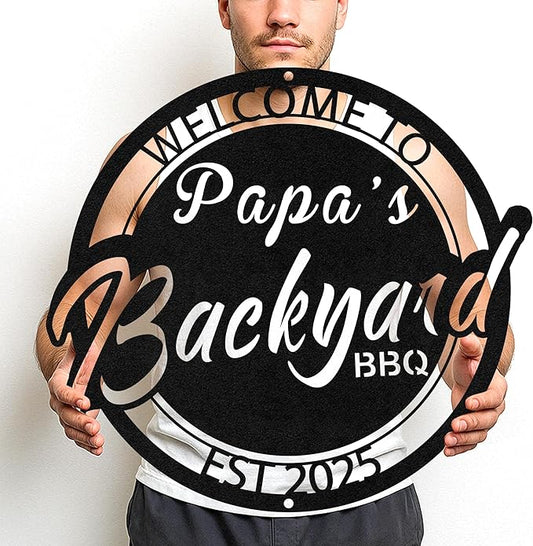 Custom BBQ Metal Sign Personalized Grill Name Wall Art for Outdoor Kitchen Patio Backyard Decor Fathers Gift for Dad Grandpa Husband Barbecue Smoker Area Sign, Grilling Lover Gifts 39