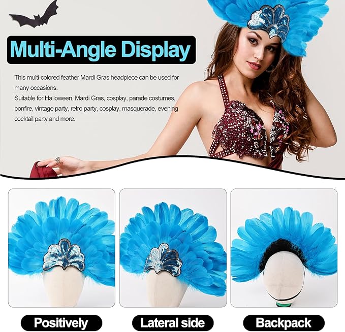 Women's Carnival Feather Headpieces Sequin Headdress for Wedding Masquerade Party Cosplay Feather Headbands