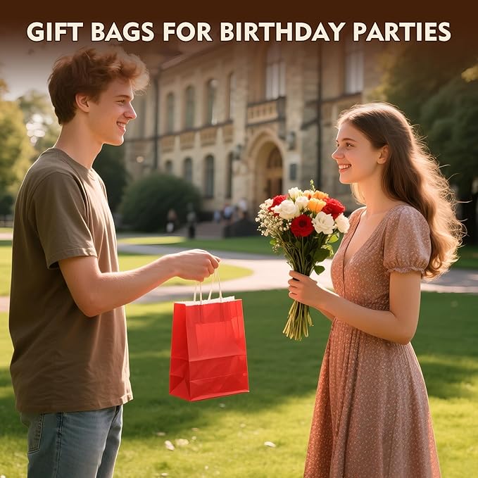 YEEHAW 24 Pack Small Gift Bags 5.8"×3.2"×8.25" Kraft Paper Bags with Handles, Party Favor Bags Bulk for Kids Birthday, Baby Shower, Crafts, Wedding, Party (6 Colors)