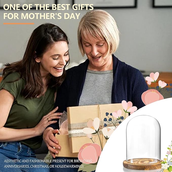 ZEERSHEE Glass Cloche Display Dome 6.3 x 4.8 inch Decorative Glass Display Bell Jar for Home Party Wedding Decor