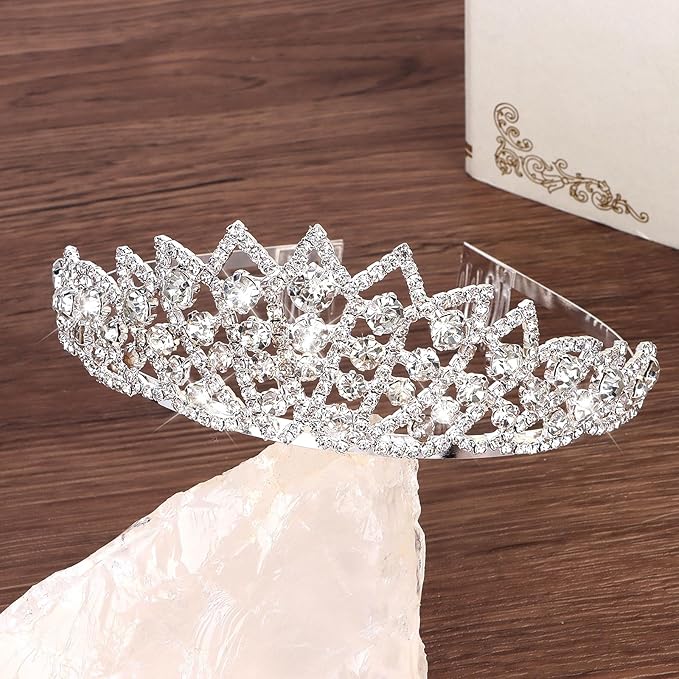 Silver Wedding Crown Crystal Tiara for Women Queen Crowns Princess Headband Silver Rhinestones Tiaras for Bride Sparkle Hair Accessories for Party