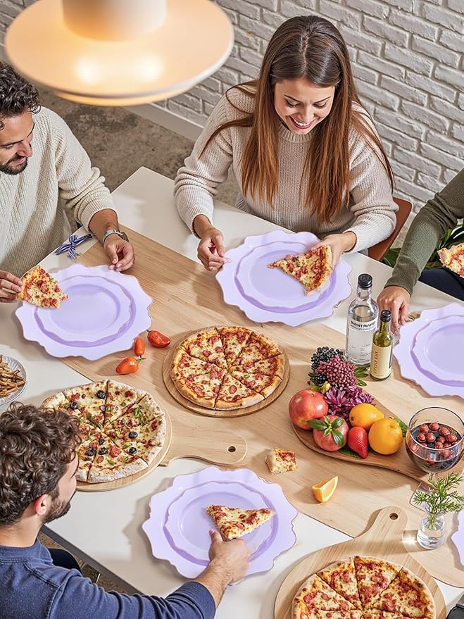 WDF 175Pcs Purple Plates Disposable - Lavender Plastic Plates 25guest Plastic Dinnerware Ideal for Birthday Party/Wedding/Spring/Picnic