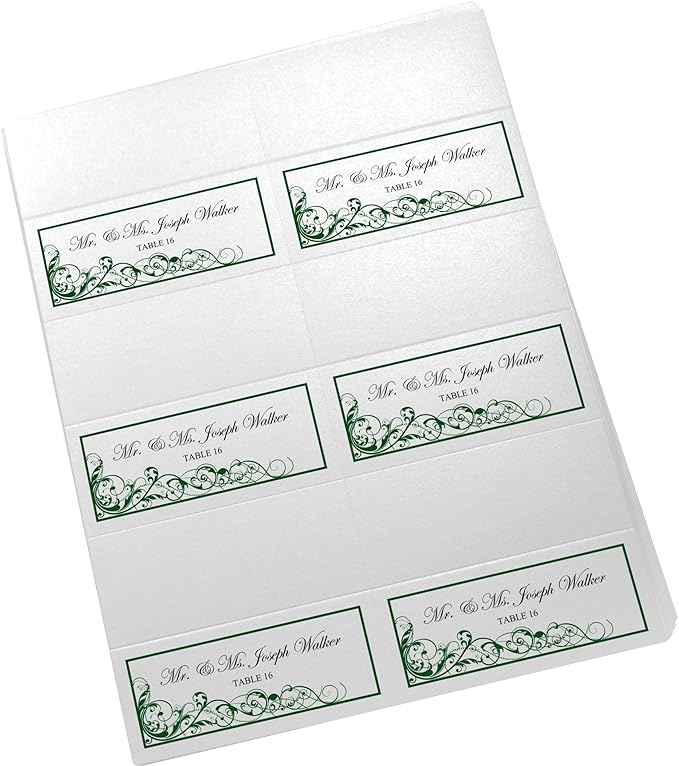 Scribble Vintage Swirl Printable Place Cards, Hunter Green (Choose Color), Set of 60 (10 Sheets), Laser & Inkjet Printers - Wedding, Party, Dinner, and Special Events