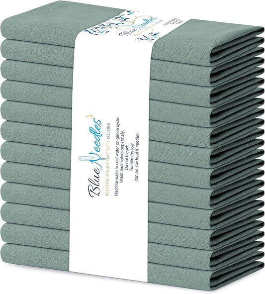 Blue Needles Solid Cloth Napkins Set of 12 Hunter Green 100% Cotton Dinner Napkins 18x18 inches - Soft, Reusable, Absorbent & Washable Fall Thanksgiving Linen, Ideal for Events, Parties & Everyday Use