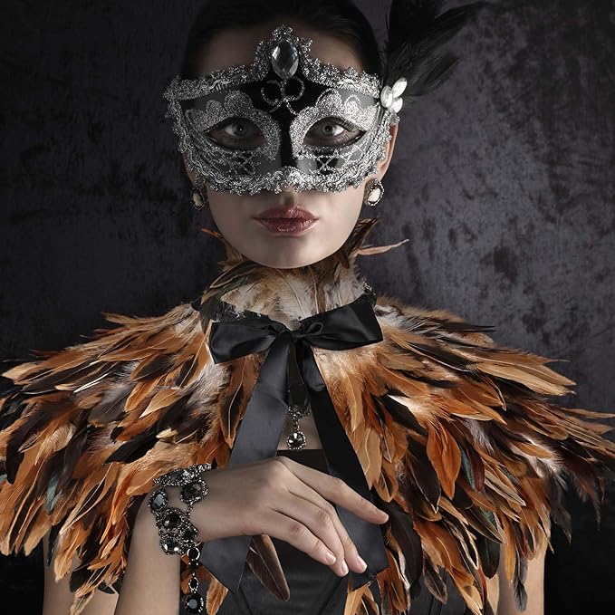 Gothic Natural Feather Shrug Feather Shawl Wrap Cape Victorian Collar for Halloween Cosplay Party Costume Accessories