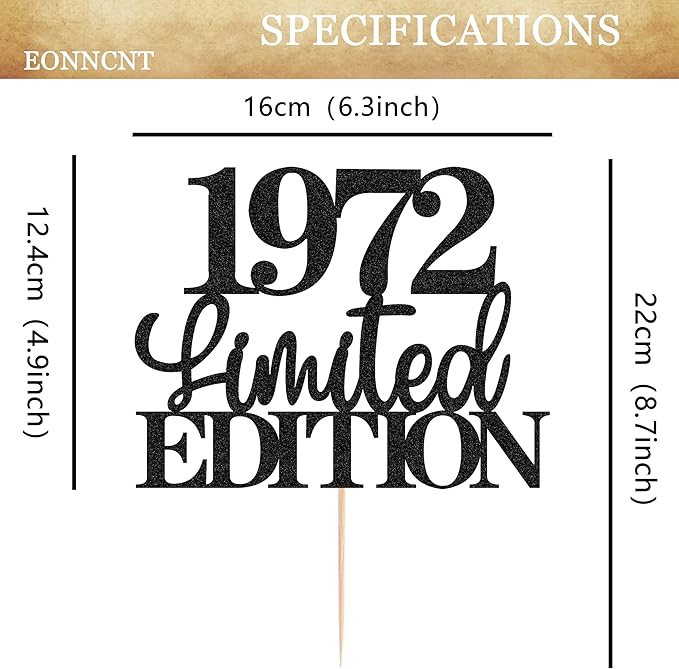 Limited EDITION 1972 Cake Topper - Black Glitter Happy 53rd Birthday Party Cake Decoration Supplies, Cheer to 53 Years Cake Bunting Decor for 53rd Birthday Party Photo Booth Props