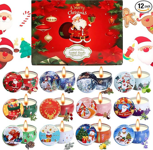 12 Pack Christmas Scented Candles with Natural Soy Wax, Long Lasting Aromatherapy Soy Candles for Home Scented, Christmas Candles Gift Set for Women & Friends